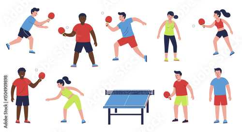 Diverse Group of Ping Pong Players Engaging in Lively Competition