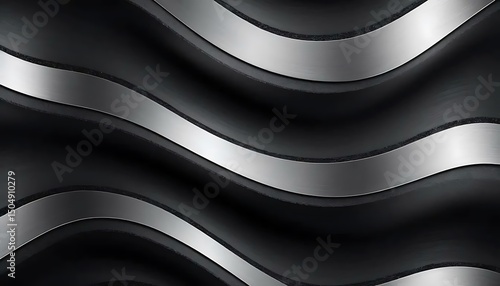 Abstract dark background with silver, luminous, wavy and horizontal bands adding depth and texture.