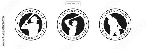 set of Catcher in Action Baseball Logo Design on Transparent Background