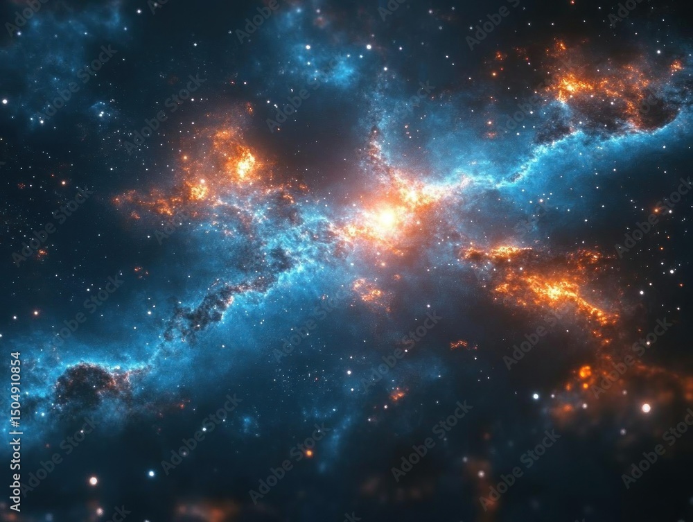 Fototapeta premium Cosmic Nebula Blue Orange Galactic Space Starscape
