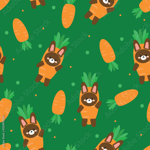 Seamless pattern cartoon cute bunny Wearing Carrot Costume. cute animal pattern for wallpaper, background and gift wrap paper