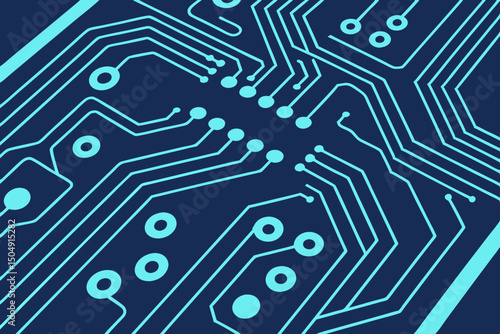 Abstract circuit board in glowing blue tones with digital network lines. Futuristic vector background with centered text area. Great for tech-themed websites or apps.

