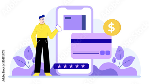 Man using smartphone for online payment, suitable for digital banking, mobile commerce, ecommerce, online transactions, and financial technology concepts.