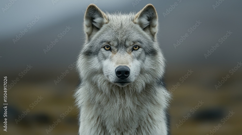 Obraz premium Gray wolf, intense gaze, wilderness portrait