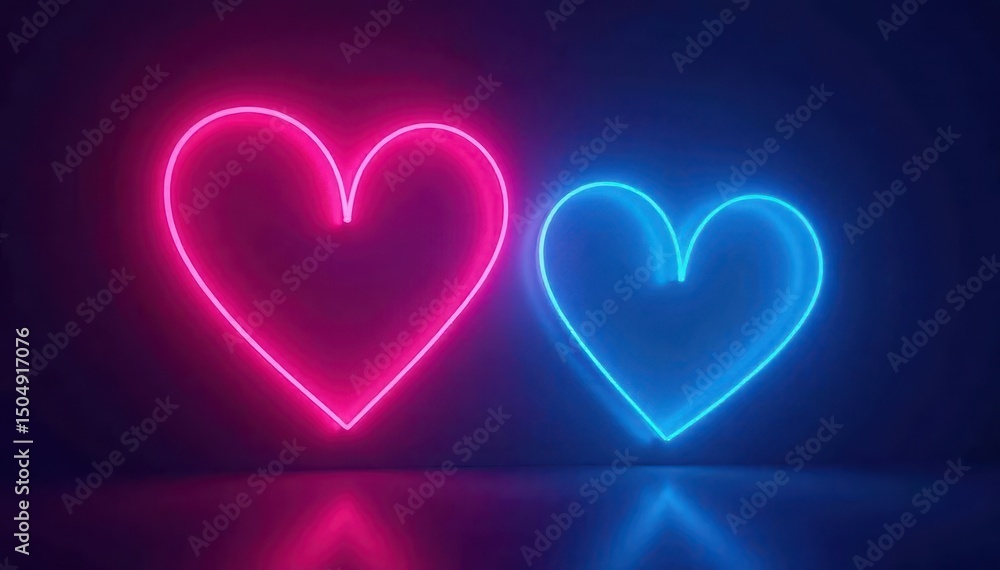 Neon pink & blue hearts glow on dark background, valentine, love, aesthetic Neon pink & blue hearts glow on dark background, valentine, love, aesthetic