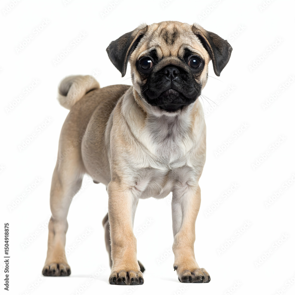 Cute Pug Puppy Portrait: An adorable pug puppy stands confidently, showcasing its charming features and endearing personality, capturing hearts with its playful gaze and expressive face. Cute Pug Puppy Portrait: An adorable pug puppy stands confidently, showcasing its charming features and endearing personality, capturing hearts with its playful gaze and expressive face.