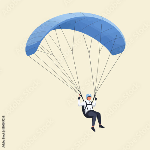 Person Paragliding with Blue Parachute Illustration for Recreational Activities