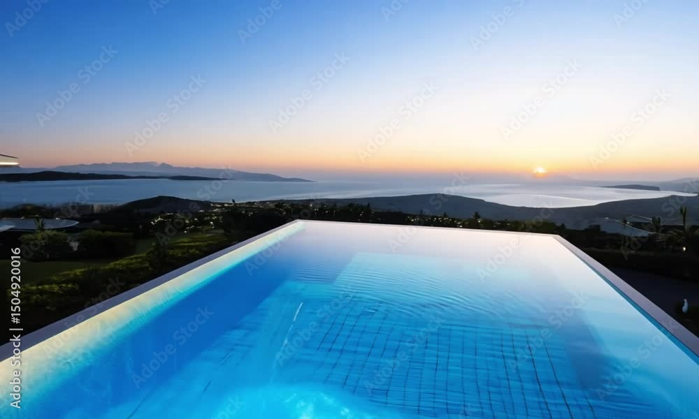 swimming pool at sunset. swimming pool at sunset.