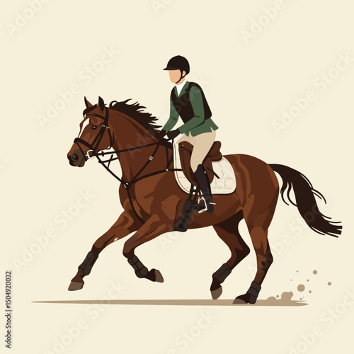 Horse and Rider Performing Equestrian Sport Galloping on Open Ground