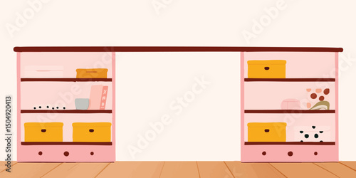 Pink Desk with Shelves and Drawers.
