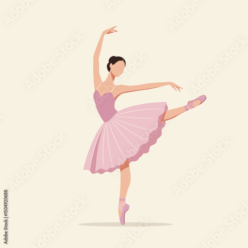 Ballerina Dancing in a Pink Dress Graceful Dance Performance Illustration