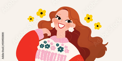 Joyful Woman with Flowers i...