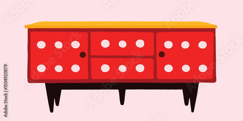 Mid-century modern sideboard, red cabinet, retro furniture, vintage design, home decor, stylish storage,  stylish cupboard