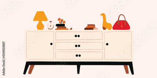 Mid-century modern sideboard with stylish accessories.