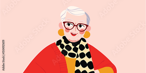 A portrait of a stylish senior woman with a confident smile and chic, sophisticated style, personifying timeless elegance.