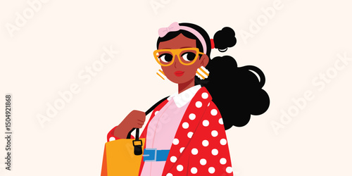 A stylish illustration of a woman, exuding confidence and fashion-forward flair with a captivating artistic style.