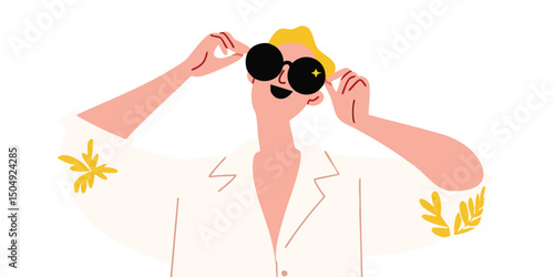 A stylish individual is seen sporting oversized sunglasses, projecting an image of confidence and flair. A striking illustration that is perfect for showcasing a bold fashion statement.