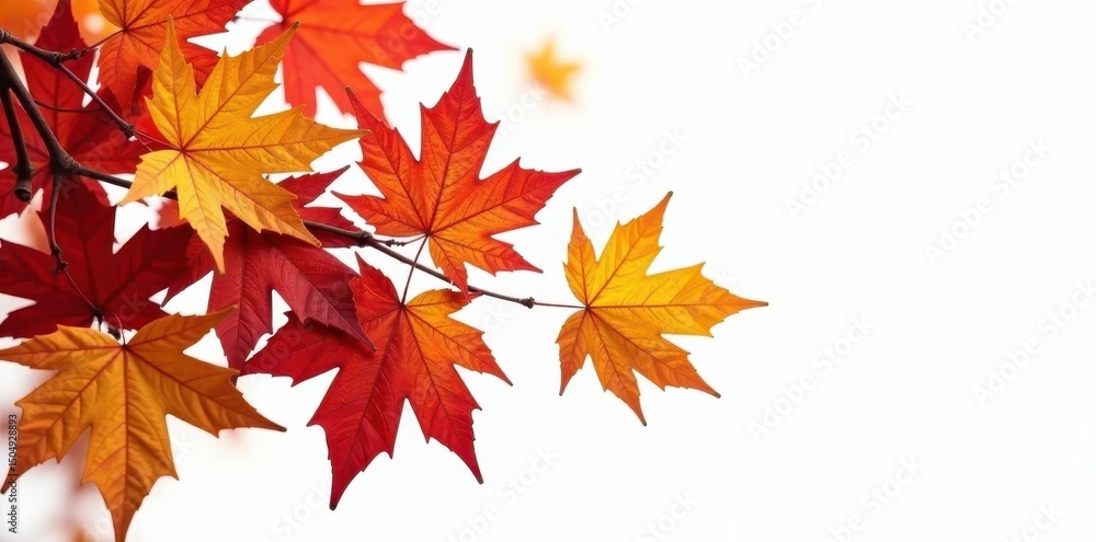 Isolated vibrant autumn leaves swirling, white backdrop , colorful leaves, element Isolated vibrant autumn leaves swirling, white backdrop , colorful leaves, element