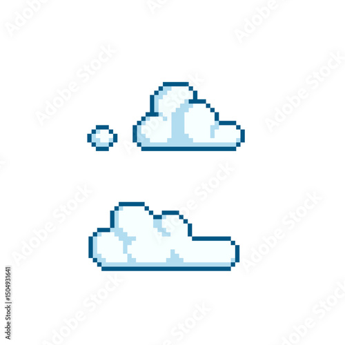 Clouds icon. 80s pixel art. Flat style. 1-bit sprite. Game assets. Cloud isolated vector illustration. Design for logo, web, sticker, mobile app.