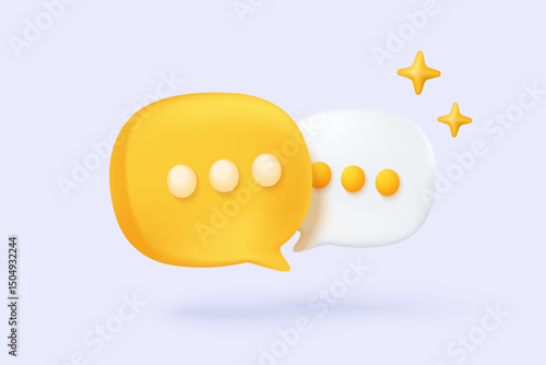 3D minimal notification bell icon with bubble speech floating around on pastel background. new alert concept for social media element. 3d bell alarm icon for message vector render illustration