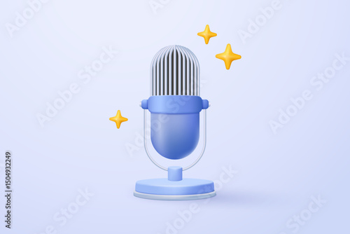 3d microphone with voice for announce promotion in background. mic record for music singing and audio or podcast minimal concept. 3d mic icon vector render illustration for alert and announcement