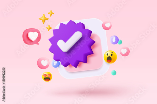 3d check mark icon isolated on pink background. check list button best choice for right, success, tick, accept, agree on application. choose icon vector with shadow 3D rendering illustration