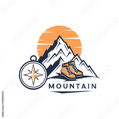 Mountain Adventure Emblem with Boots and Compass