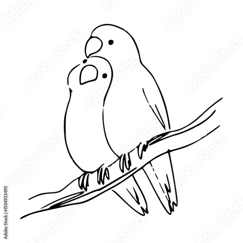 lovebirds on a branch - simple sketch