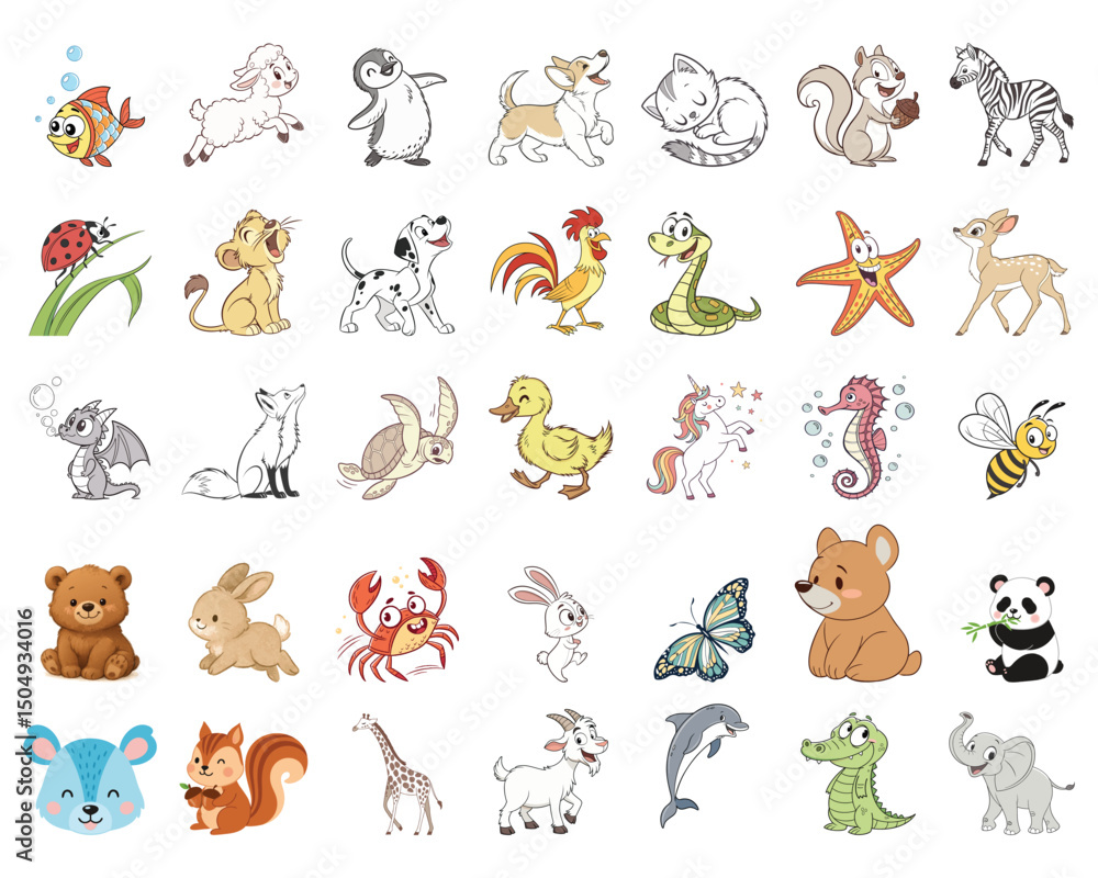 Obraz premium Collection of Adorable Cartoon Animals