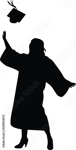 Diploma graduation silhouette illustration. Pose of happy person graduate. Student jumping graduate full body.