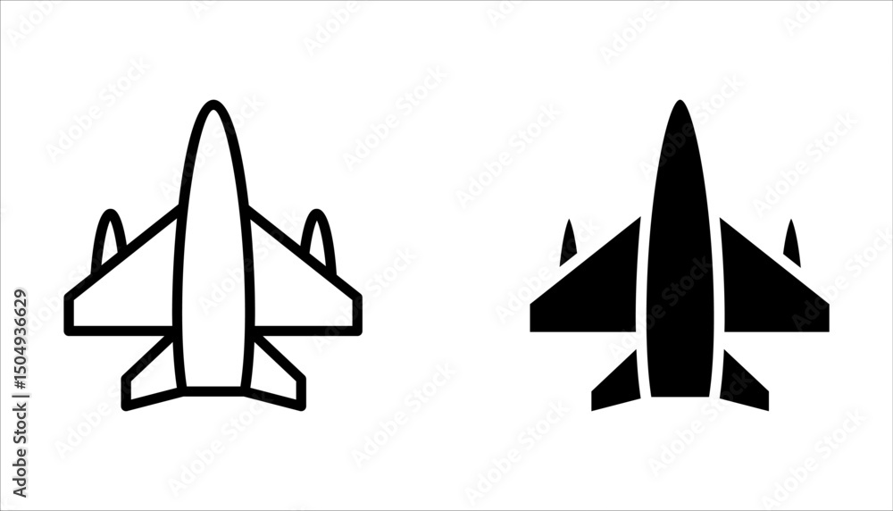Obraz premium Flying Fighter Jet icon set, Military Aircraft sign design template for web and mobile on white background