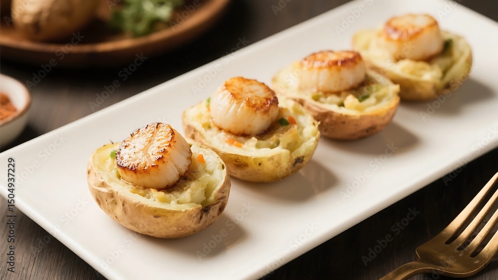Seared Scallops on Stuffed Potato Skins Seared Scallops on Stuffed Potato Skins