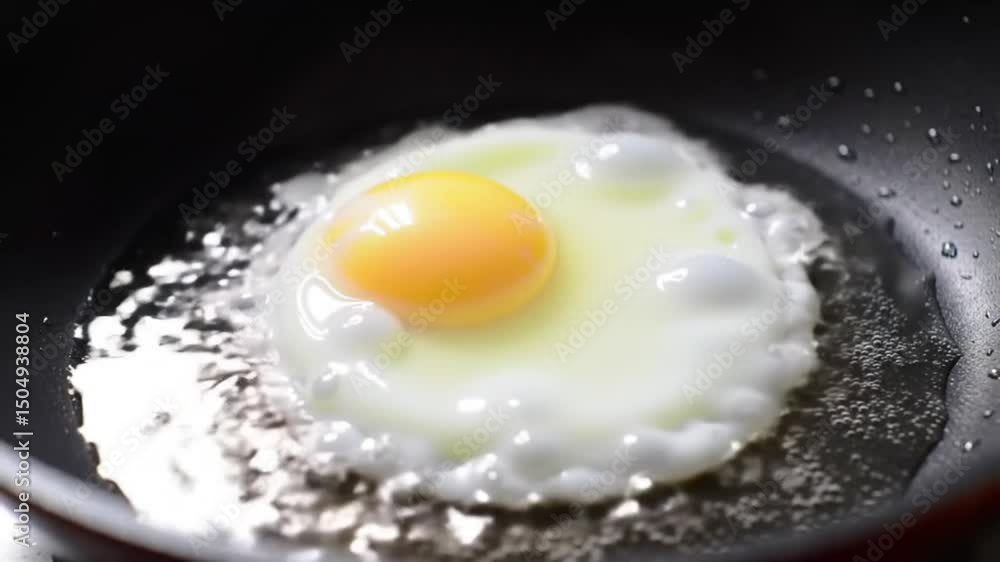 Realistic close-up video of egg frying in pan – sunny-side-up breakfast scene Realistic close-up video of egg frying in pan – sunny-side-up breakfast scene