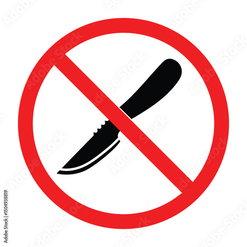 Forbidden sign with knives icon, no knife allowed sign, knives prohibition symbol, do not bring weapons sign, do not use blade or sharp object symbol