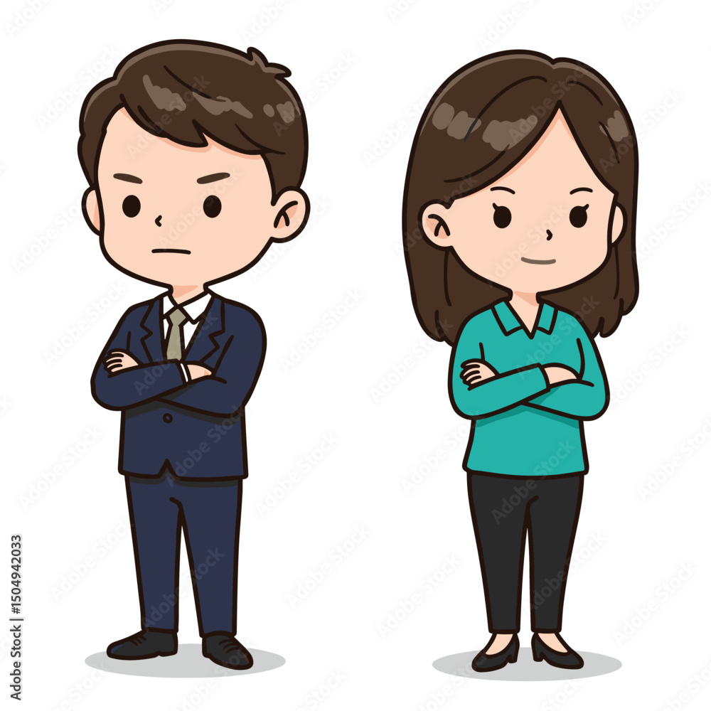 Cute but strict cartoon employees. Cute but strict cartoon employees.