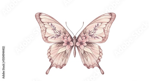 vector art line of butterfly sketch floral pattern wings
