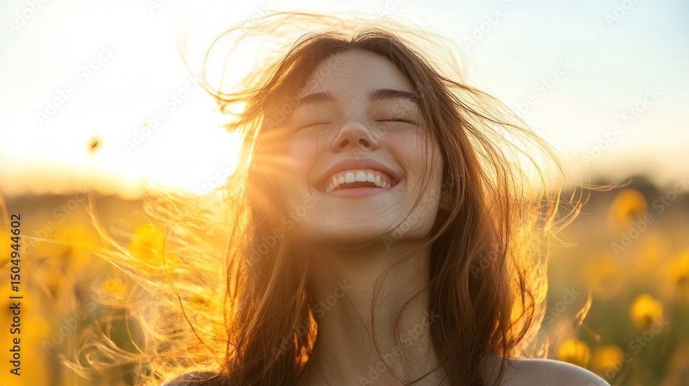 Radiant Joyful Woman in Golden Sunlight Radiant Joyful Woman in Golden Sunlight