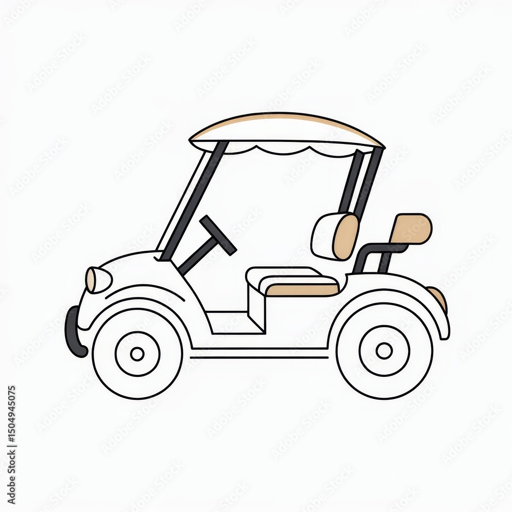 Fototapeta premium Colored Golf Cart Illustration with Tan Seats and Black Accents on White