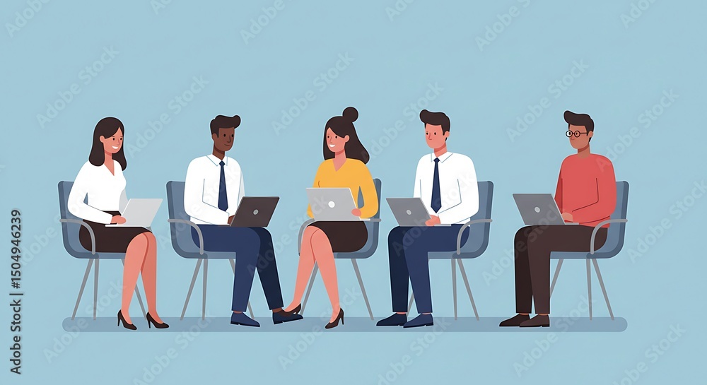 Obraz premium Diverse professionals working on laptops in collaboration setting