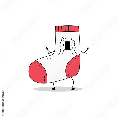Cute sock cartoon character crying doodle
