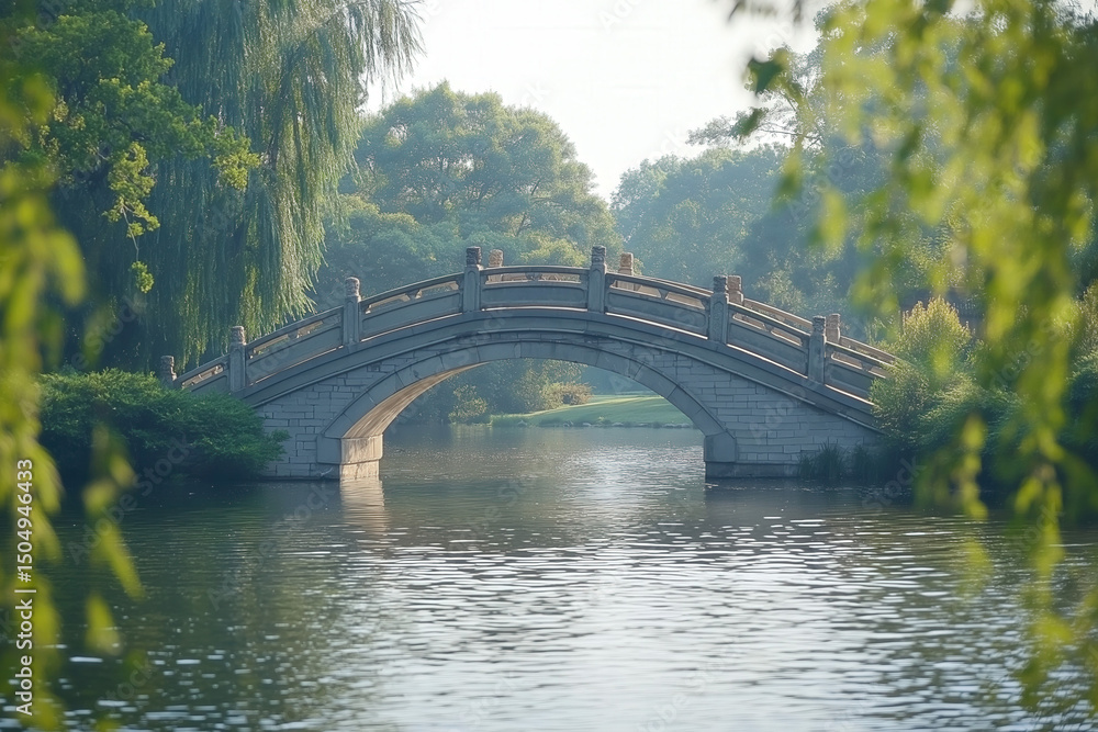 A picturesque depiction of a traditional Chinese garden bridge, highlighting its architectural beauty and surrounding nature A picturesque depiction of a traditional Chinese garden bridge, highlighting its architectural beauty and surrounding nature