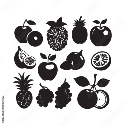 Wallpaper Mural Summer fruits silhouette icons set, Black fruit icons set, various types, flat design, Fruits, vector icon, tropical fruits, minimalist, Simple Black Fruit Icons, Fresh fruit, vector illustration, Torontodigital.ca