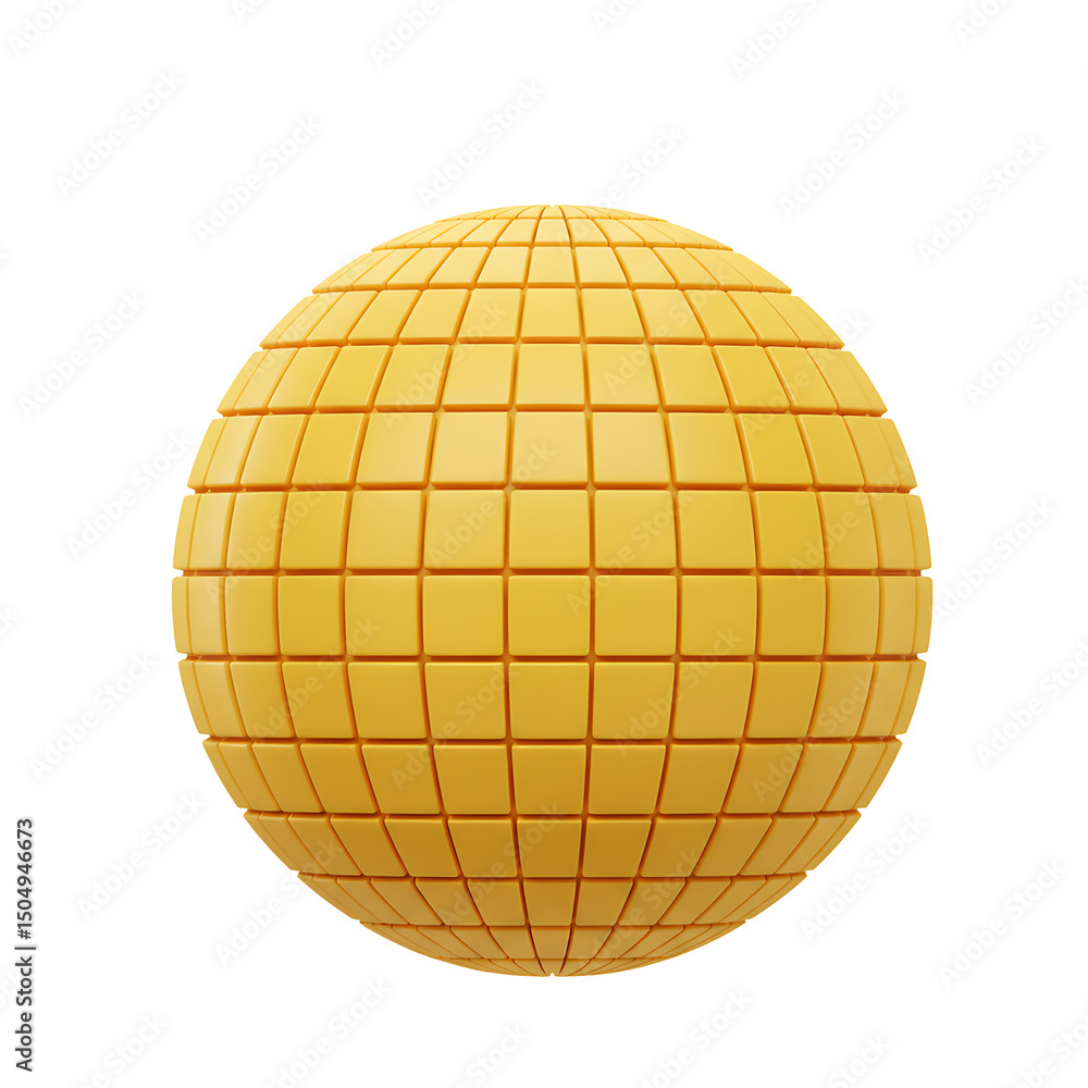 Fototapeta premium A vibrant 3d rendered globe composed of yellow squares on a clean white background showcasing modern digital geometric aesthetics.