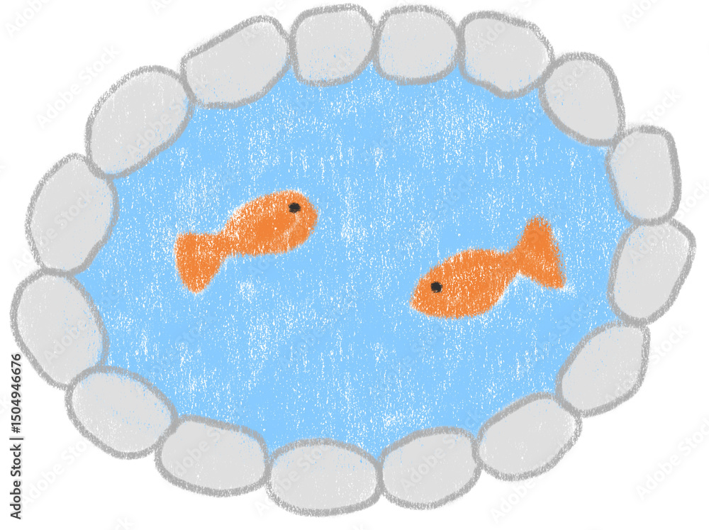 Fototapeta premium Crayon hand-drawn style pond illustration