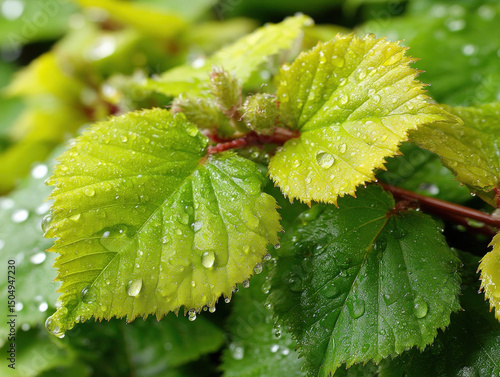 Close-up of hazelnut leaves...
