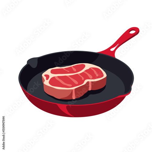 Bold vector illustration of steak in cast iron pan, culinary creativity