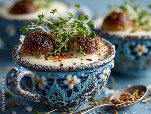 A decadent creamy soup topp...