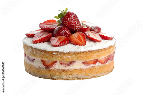 Tasty Cake with Fresh Strawberries Isolated on Transparent Background