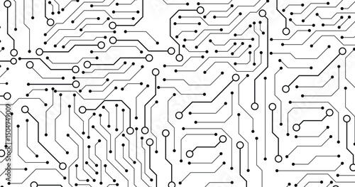 Abstract circuit board background. Technology connected blue lines with electronics elements on tech bg. 