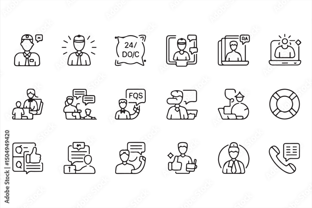 Minimalistic Icons Representing 24/7 Customer Support and Assistance Minimalistic Icons Representing 24/7 Customer Support and Assistance